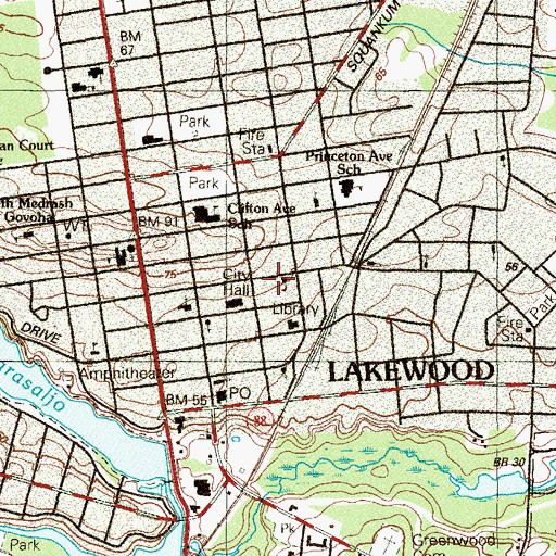 Topographic Map of Lakewood Census Designated Place, NJ