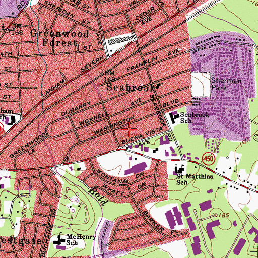 Topographic Map of Lanham-Seabrook Census Designated Place (historical), MD