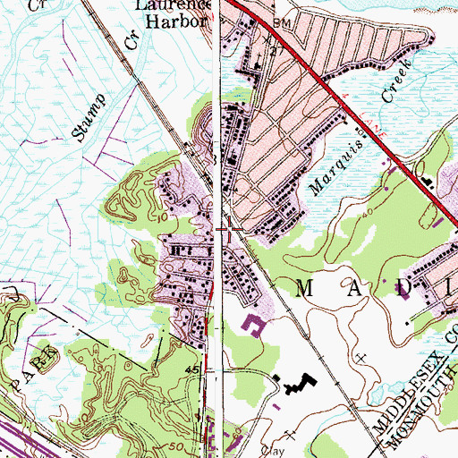 Topographic Map of Laurence Harbor Census Designated Place, NJ