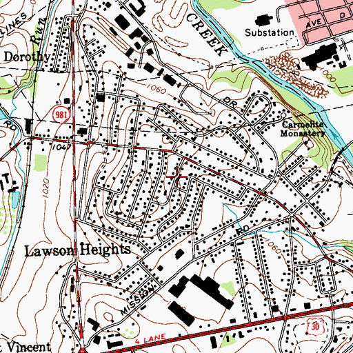 Topographic Map of Lawson Heights Census Designated Place, PA
