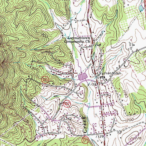 Topographic Map of Laymantown Census Designated Place, VA