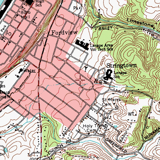 Topographic Map of Lenape Heights Census Designated Place, PA