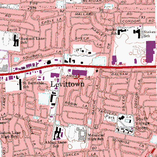 Topographic Map of Levittown Census Designated Place, NY