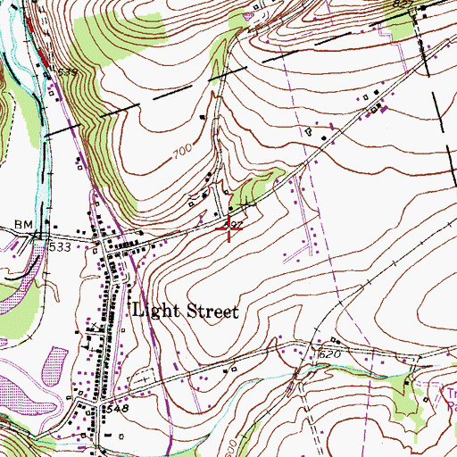 Topographic Map of Lightstreet Census Designated Place, PA