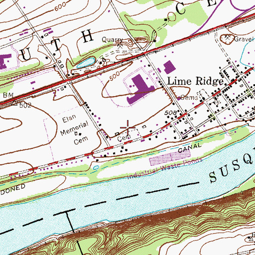 Topographic Map of Lime Ridge Census Designated Place, PA