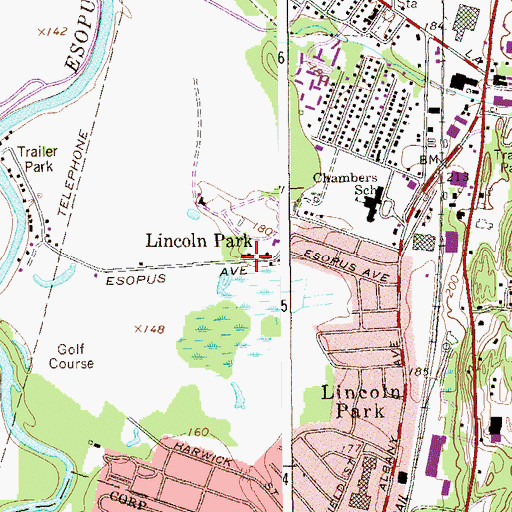 Topographic Map of Lincoln Park Census Designated Place, NY