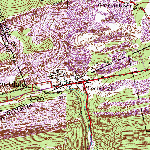 Topographic Map of Locustdale Census Designated Place, PA