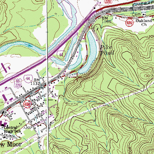 Topographic Map of Low Moor Census Designated Place, VA