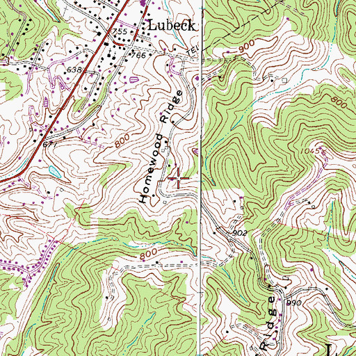 Topographic Map of Lubeck Census Designated Place, WV