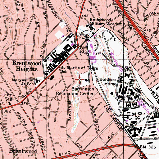 Topographic Map of Barrington Recreation Center, CA