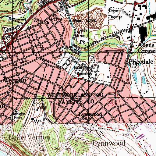 Topographic Map of Lynnwood-Pricedale Census Designated Place, PA
