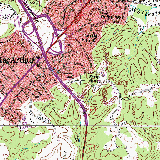 Topographic Map of MacArthur Census Designated Place, WV
