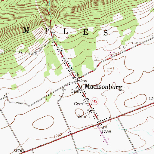 Topographic Map of Madisonburg Census Designated Place, PA