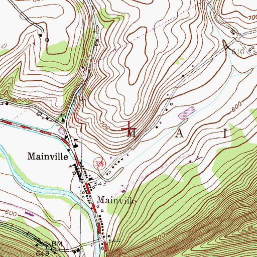 Topographic Map of Mainville Census Designated Place, PA