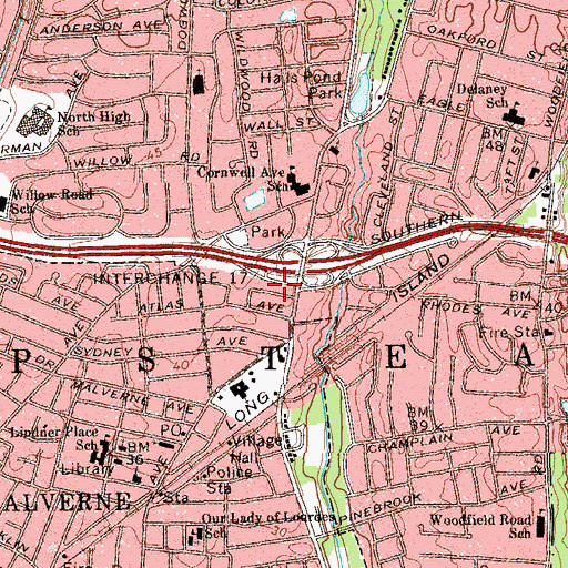 Topographic Map of Malverne Park Oaks Census Designated Place, NY