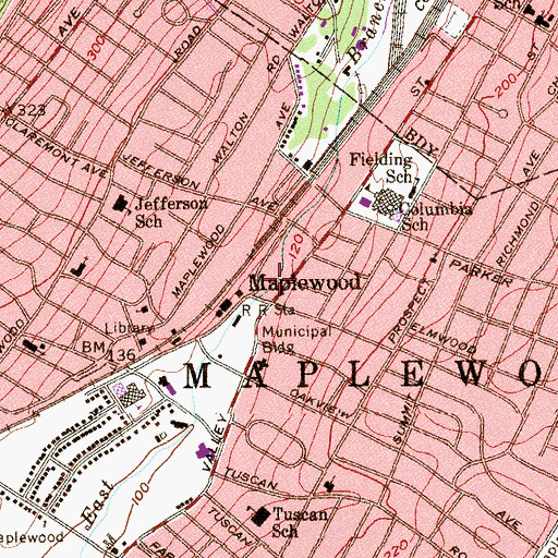 Topographic Map of Maplewood Census Designated Place, NJ