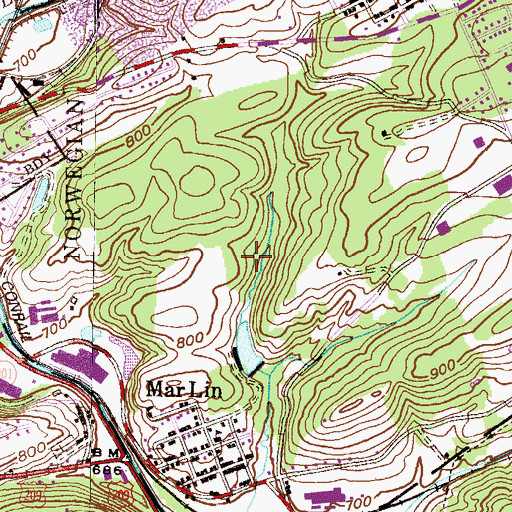 Topographic Map of Marlin Census Designated Place, PA