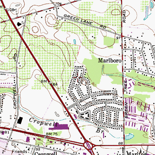 Topographic Map of Marlton Census Designated Place, NJ