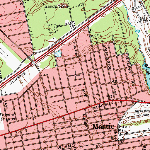 Topographic Map of Mastic Census Designated Place, NY