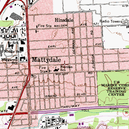 Topographic Map of Mattydale Census Designated Place, NY