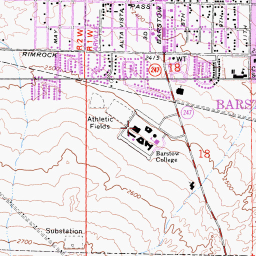 Topographic Map of Barstow Community College, CA