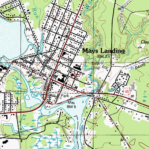Topographic Map of Mays Landing Census Designated Place, NJ