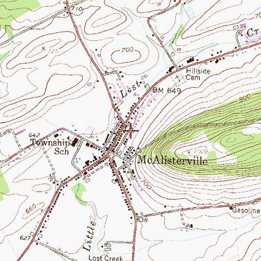 Topographic Map of McAlisterville Census Designated Place, PA