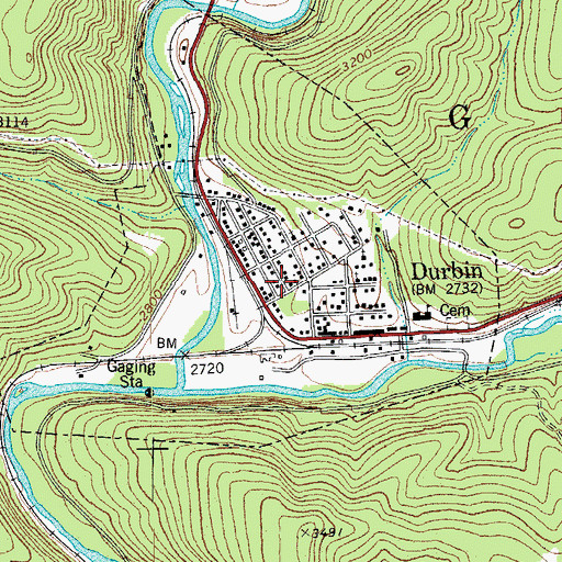 Topographic Map of Town of Durbin, WV