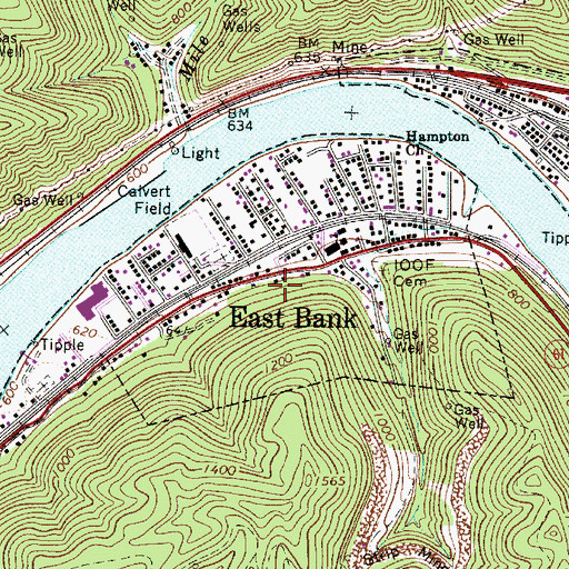 Topographic Map of Town of East Bank, WV