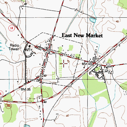 Topographic Map of Town of East New Market, MD