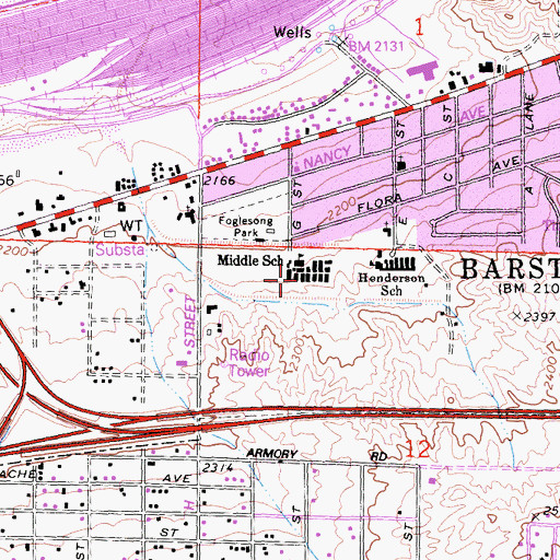 Topographic Map of Barstow School (historical), CA