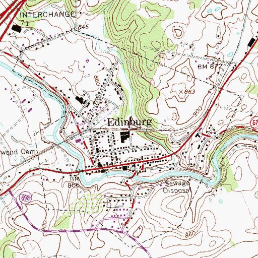 Topographic Map of Town of Edinburg, VA