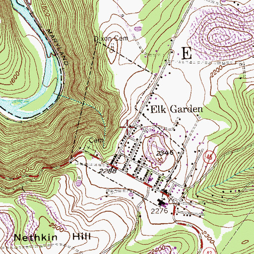 Topographic Map of Town of Elk Garden, WV