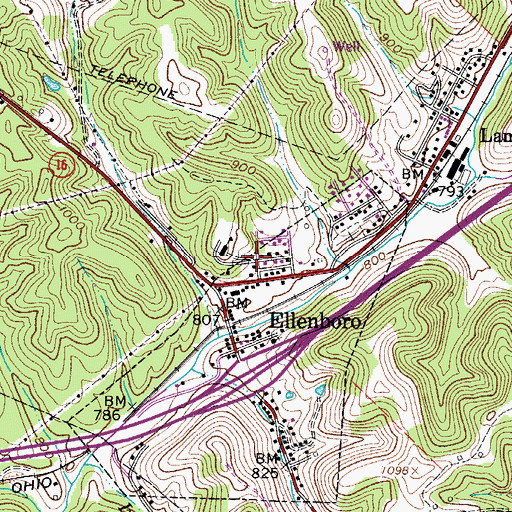 Topographic Map of Town of Ellenboro, WV