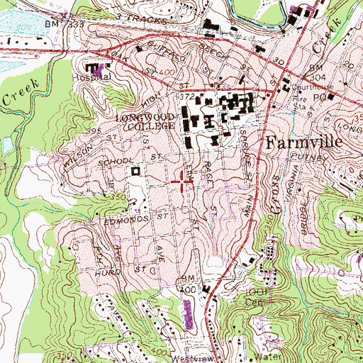 Topographic Map of Town of Farmville, VA