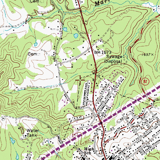 Topographic Map of Town of Fayetteville, WV