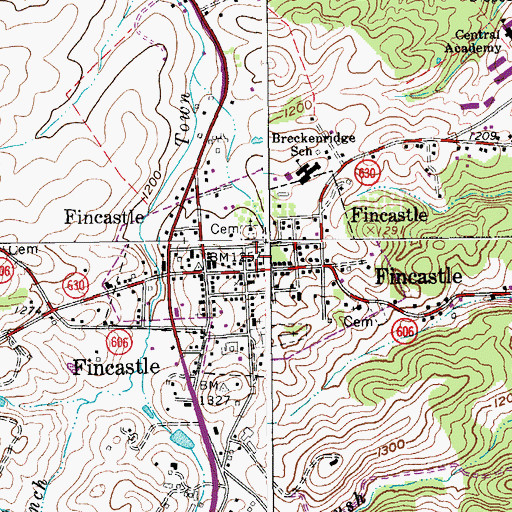Topographic Map of Town of Fincastle, VA