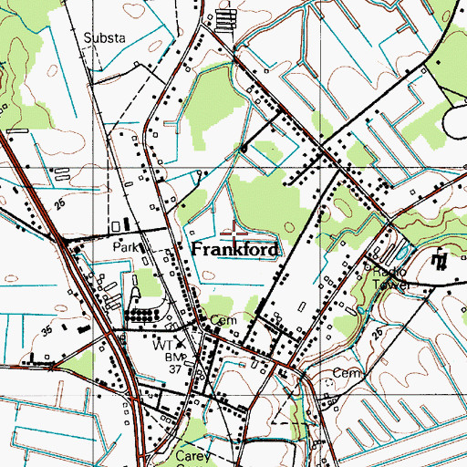Topographic Map of Town of Frankford, DE