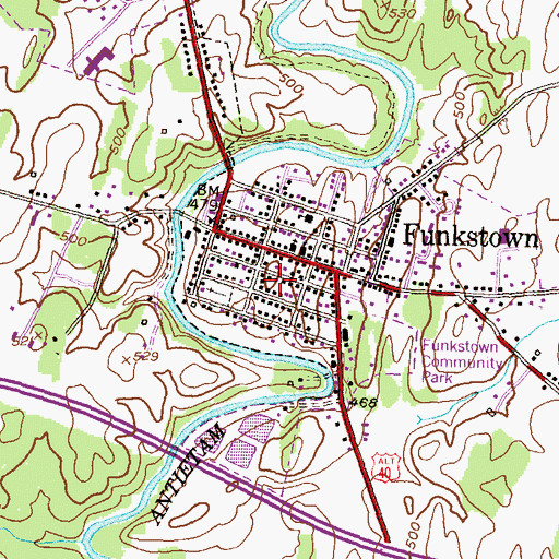 Topographic Map of Town of Funkstown, MD