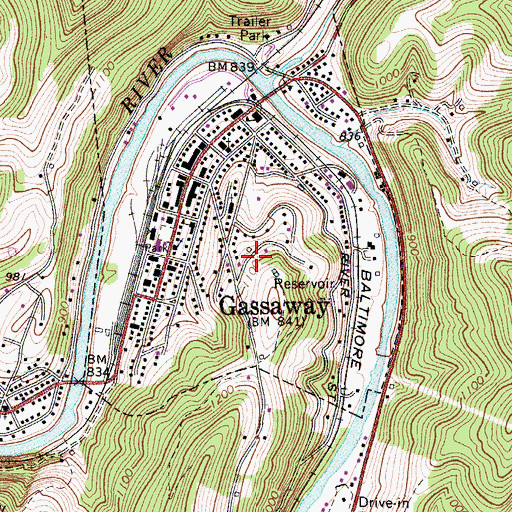 Topographic Map of Town of Gassaway, WV