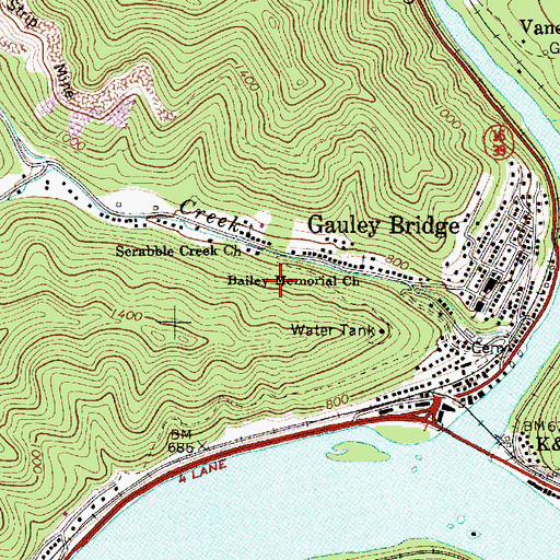 Topographic Map of Town of Gauley Bridge, WV