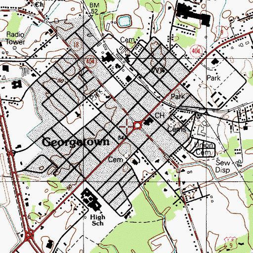 Topographic Map of Town of Georgetown, DE