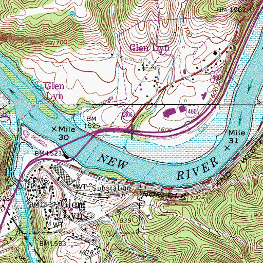 Topographic Map of Town of Glen Lyn, VA