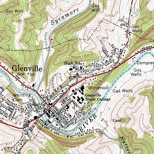 Topographic Map of Town of Glenville, WV