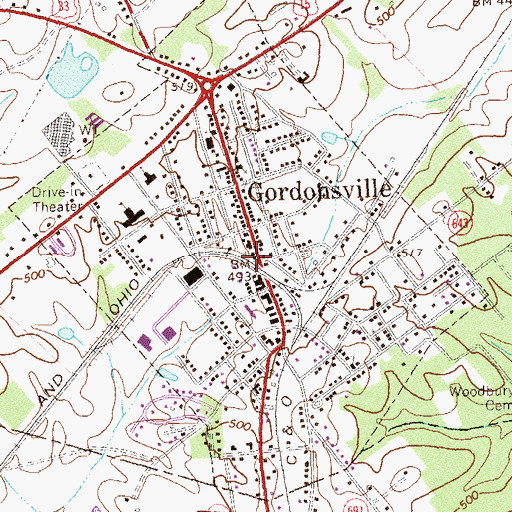 Topographic Map of Town of Gordonsville, VA