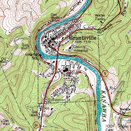 Topographic Map of Town of Grantsville, WV