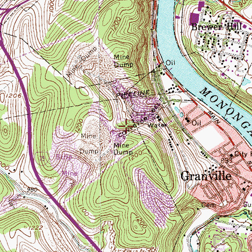 Topographic Map of Town of Granville, WV