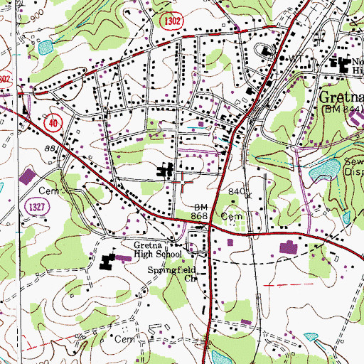 Topographic Map of Town of Gretna, VA