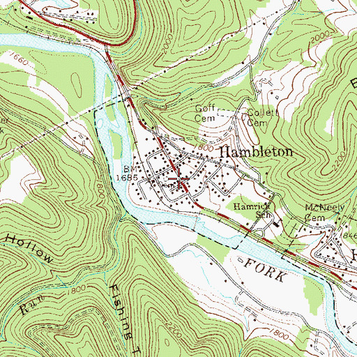 Topographic Map of Town of Hambleton, WV