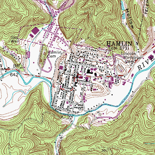 Topographic Map of Town of Hamlin, WV